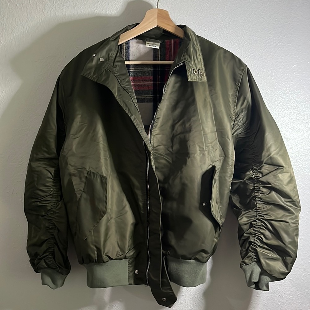 Mens Olive Wool-Lined Harrington Jacket